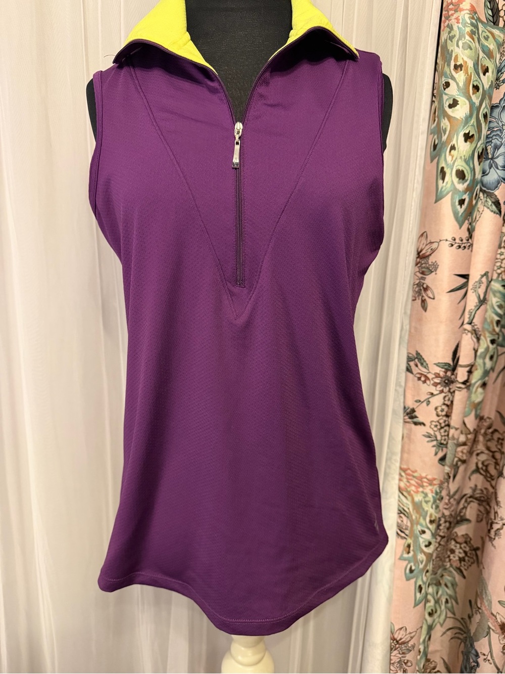 EUC Jofit Sleeveless Golf Polo | Purple & Neon Yellow Accent 1/4 Zip | Size M